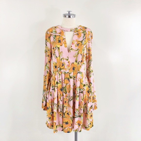 [ free people ]  tegan long sleeve floral dress - Picture 3 of 8